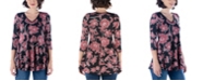 24seven Comfort Apparel Women's Mauve Floral Print V-neck Flared Tunic Top
